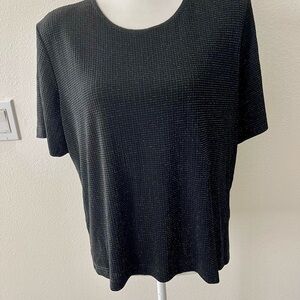 Alfred Dunner Black Short Sleeve Knit Top with Subtle Metallic Thread